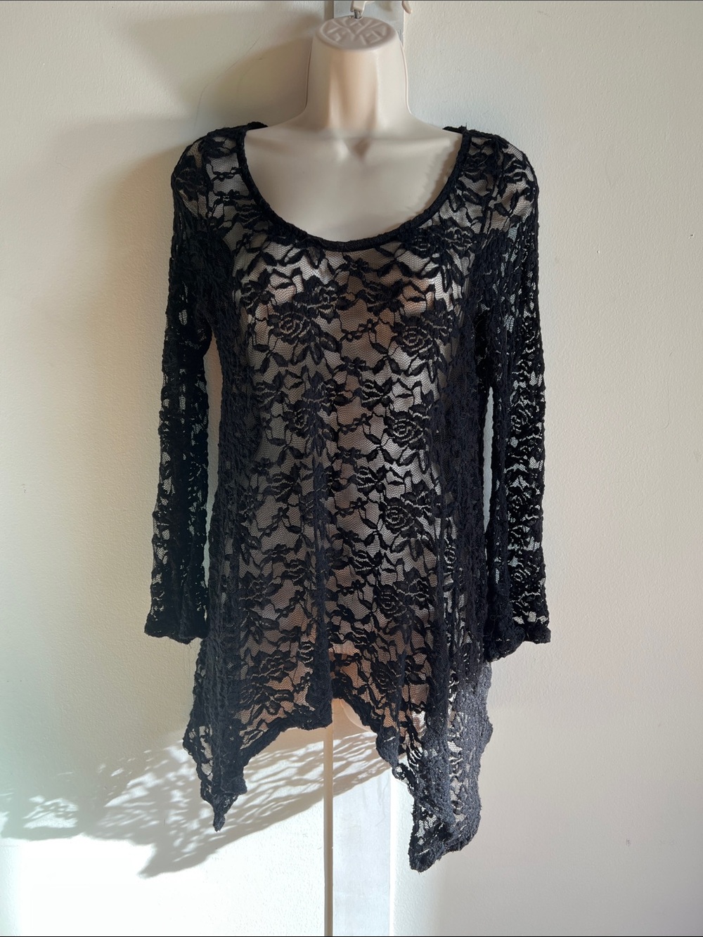 Black Goth Lace Long Sleeve Tunic Top Small
